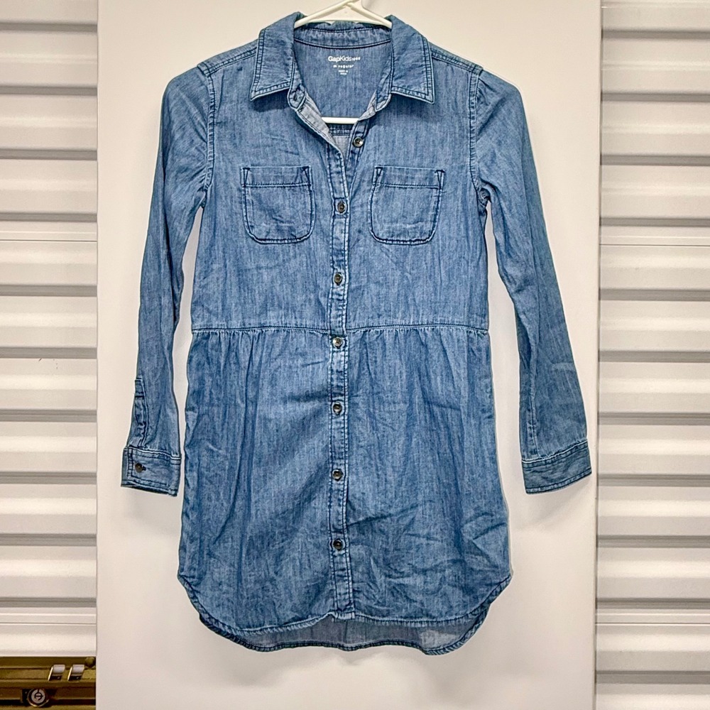 Gap Kids 1969 Girls Blue Chambray Button Down Shirt Dress Size M 8-9 Regular
